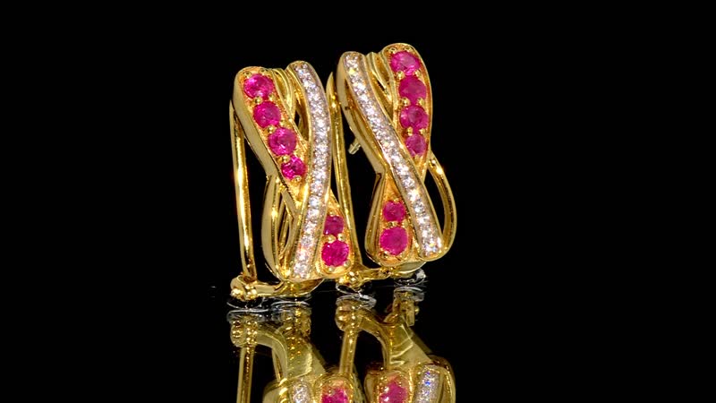 Montepuez Ruby and Moissanite Art Deco Earrings in 18K Vermeil Yellow Gold Over Sterling Silver 1.50 ctw