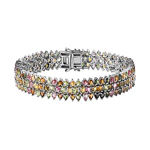 Multi-Tourmaline Bracelet in Platinum Over Sterling Silver (8.00 In) 26.60 ctw
