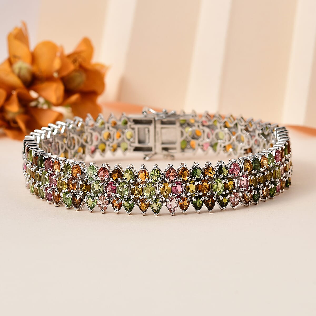 Multi-Tourmaline Bracelet in Platinum Over Sterling Silver (8.00 In) 26.60 ctw image number 1