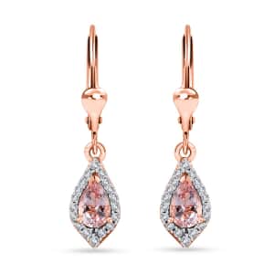 Premium Pink Morganite and Moissanite Lever Back Drop Earrings in 18K Vermeil Rose Gold Over Sterling Silver 1.10 ctw