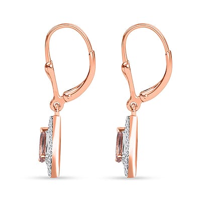 Premium Pink Morganite and Moissanite Lever Back Drop Earrings in 18K Vermeil Rose Gold Over Sterling Silver 1.10 ctw