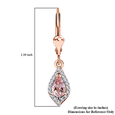 Premium Pink Morganite and Moissanite Lever Back Drop Earrings in 18K Vermeil Rose Gold Over Sterling Silver 1.10 ctw