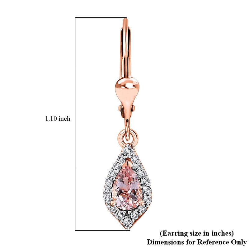 Premium Pink Morganite and Moissanite Lever Back Drop Earrings in 18K Vermeil Rose Gold Over Sterling Silver 1.10 ctw