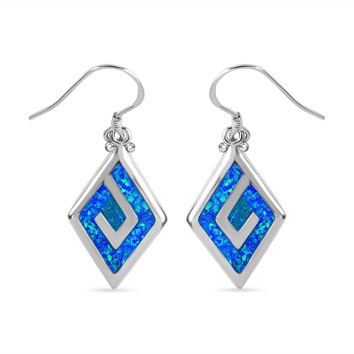 Lab Created Crystal Blue Opal 5.00 ctw Earrings in Rhodium Over Sterling Silver (Size 10.0)