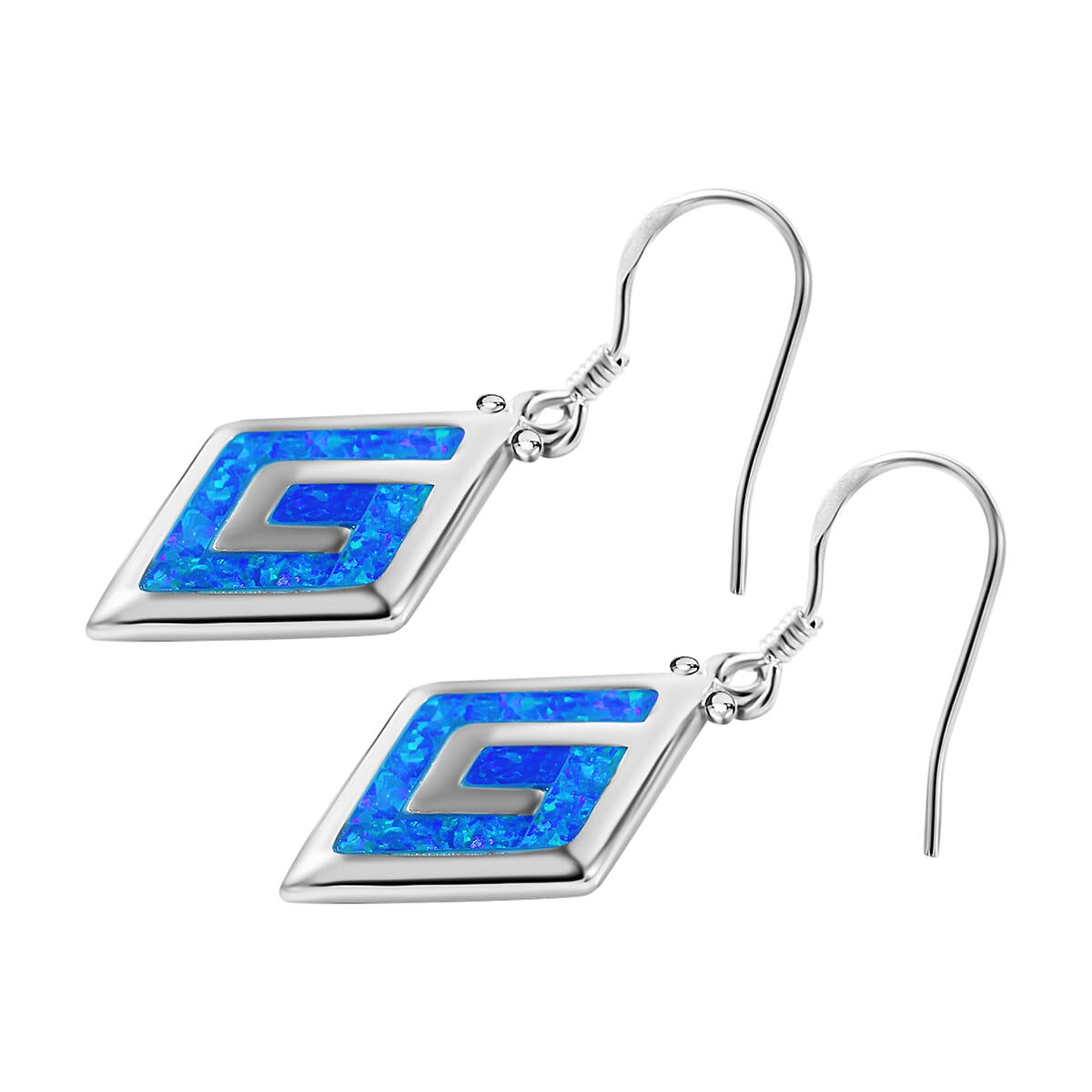 Lab Created Crystal Blue Opal 5.00 ctw Earrings in Rhodium Over Sterling Silver (Size 10.0)