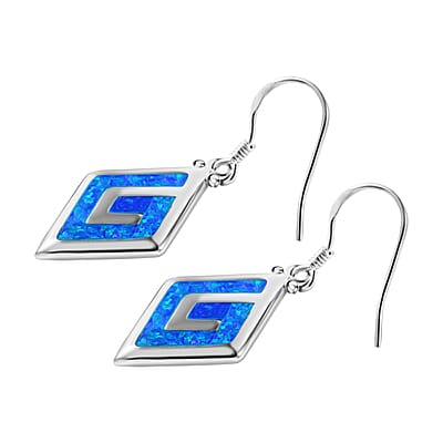 Lab Created Crystal Blue Opal 5.00 ctw Earrings in Rhodium Over Sterling Silver (Size 10.0)