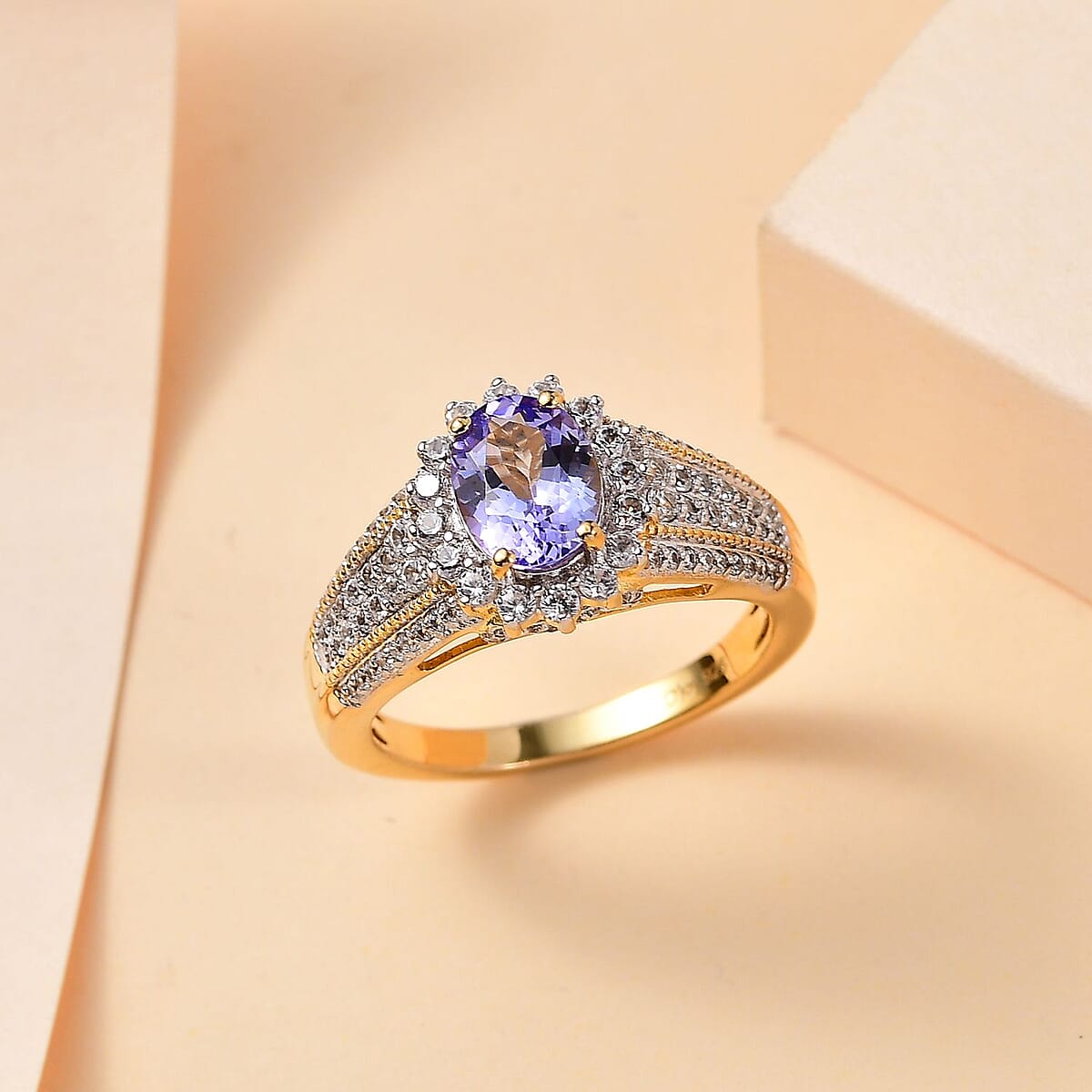 Tanzanite and White Zircon Sunburst Ring in Vermeil Yellow Gold Over Sterling Silver (Size 6.0) 2.25 ctw image number 1