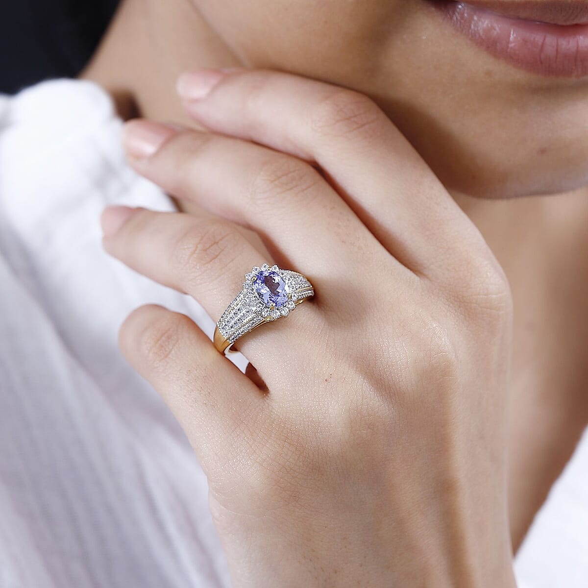 Tanzanite and White Zircon Sunburst Ring in Vermeil Yellow Gold Over Sterling Silver (Size 6.0) 2.25 ctw image number 2
