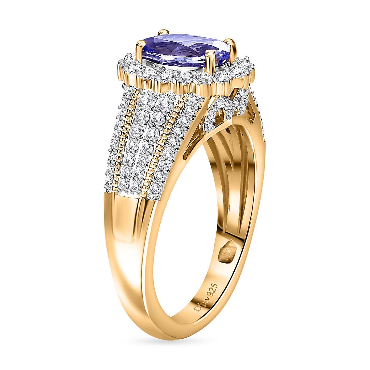 Tanzanite and White Zircon Sunburst Ring in Vermeil Yellow Gold Over Sterling Silver (Size 6.0) 2.25 ctw image number 3