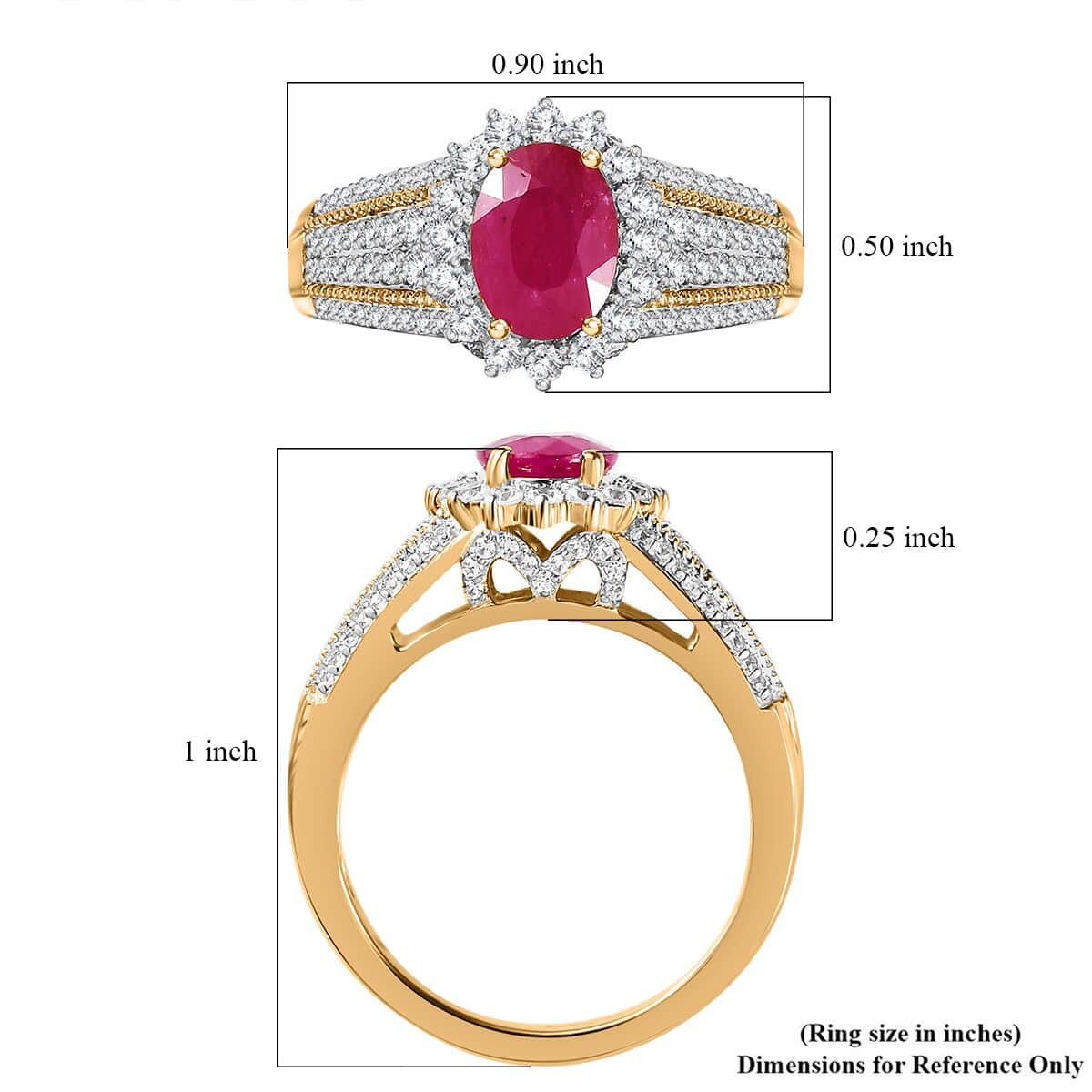 Montepuez Ruby and White Zircon Sunburst Ring in Vermeil Yellow Gold Over Sterling Silver (Size 6.0) 2.85 ctw image number 5