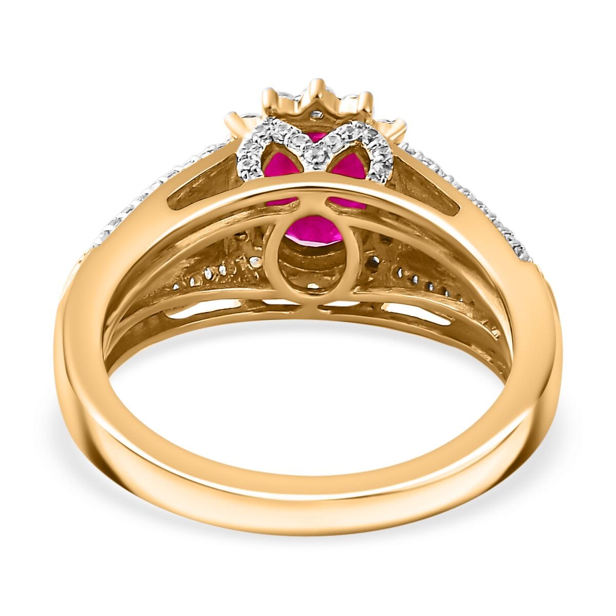 Montepuez Ruby and White Zircon Sunburst Ring in Vermeil Yellow Gold Over Sterling Silver (Size 9.0) 2.85 ctw image number 4