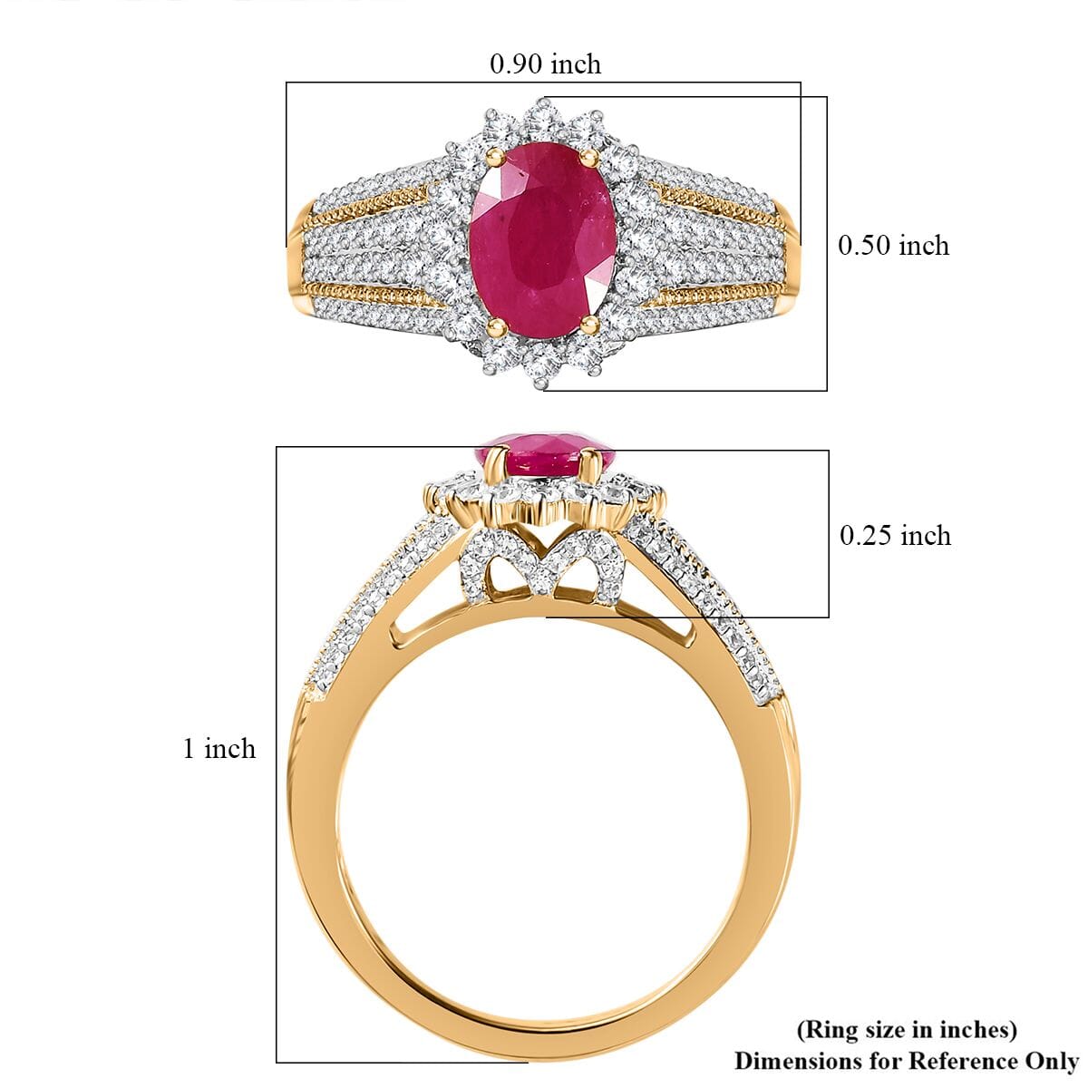 Montepuez Ruby and White Zircon Sunburst Ring in Vermeil Yellow Gold Over Sterling Silver (Size 9.0) 2.85 ctw image number 5