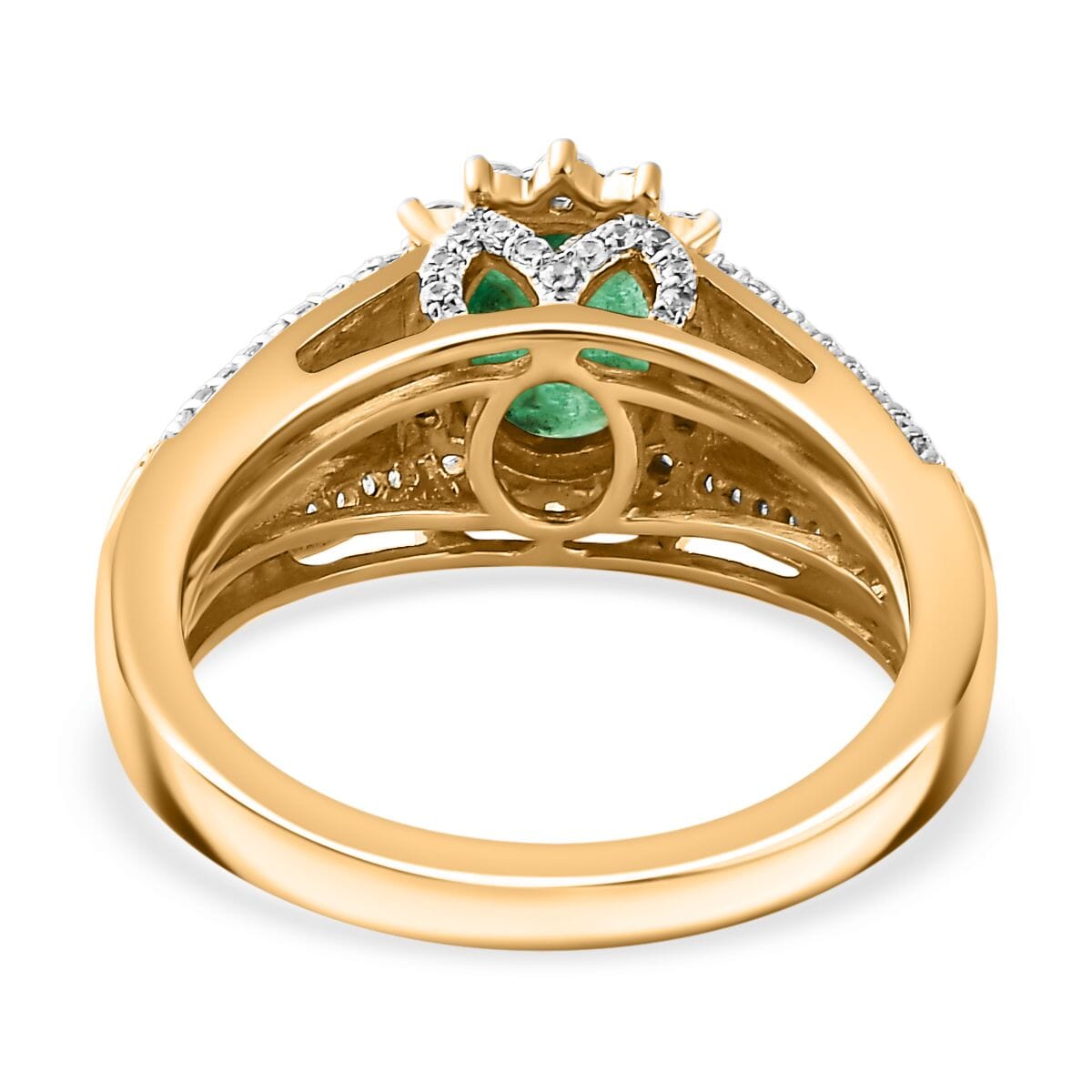 Kagem Zambian Emerald and White Zircon Sunburst Ring in Vermeil Yellow Gold Over Sterling Silver (Size 6.0) 2.20 ctw image number 4