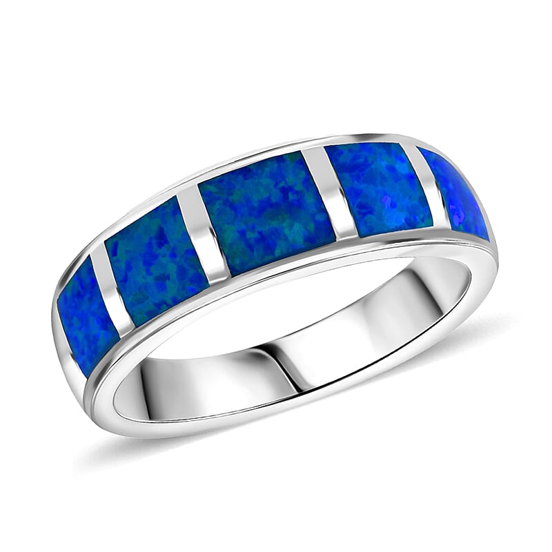 Lab Created Crystal Blue Opal 2.50 ctw Ring in Rhodium Over Sterling Silver (Size 10.0)