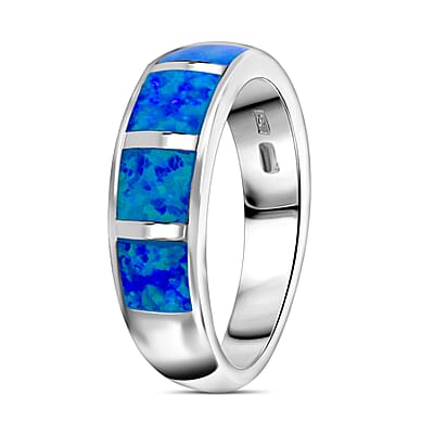Lab Created Crystal Blue Opal 2.50 ctw Ring in Rhodium Over Sterling Silver (Size 10.0)