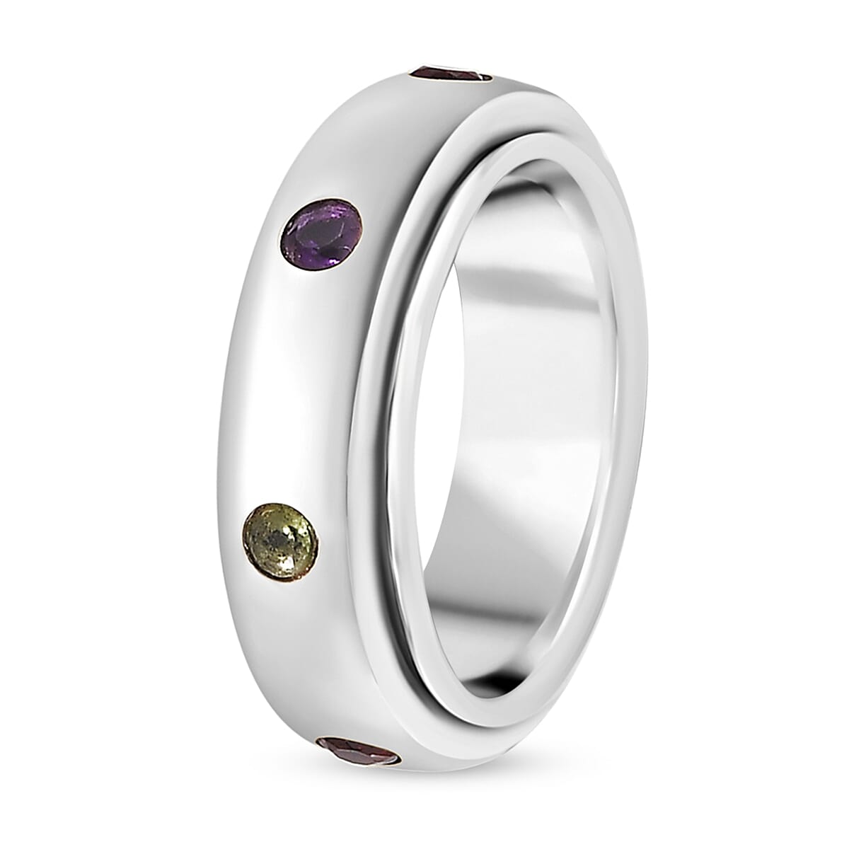Multi Gemstone 0.50 ctw Seven Chakra Spinner Band Ring in Platinum Over Sterling Silver (Size 10.0)