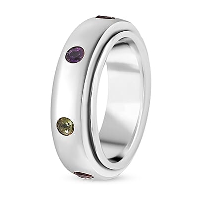 Multi Gemstone 0.50 ctw Seven Chakra Spinner Band Ring in Platinum Over Sterling Silver (Size 10.0)