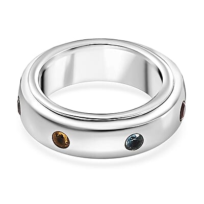 Multi Gemstone 0.50 ctw Seven Chakra Spinner Band Ring in Platinum Over Sterling Silver (Size 10.0)