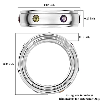 Multi Gemstone 0.50 ctw Seven Chakra Spinner Band Ring in Platinum Over Sterling Silver (Size 10.0)