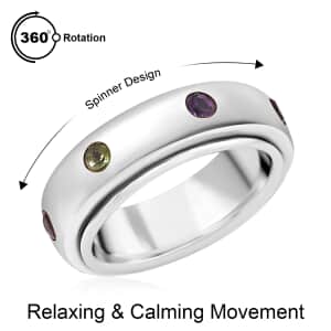 Multi Gemstone 0.50 ctw Seven Chakra Spinner Band Ring in Platinum Over Sterling Silver (Size 7.0)