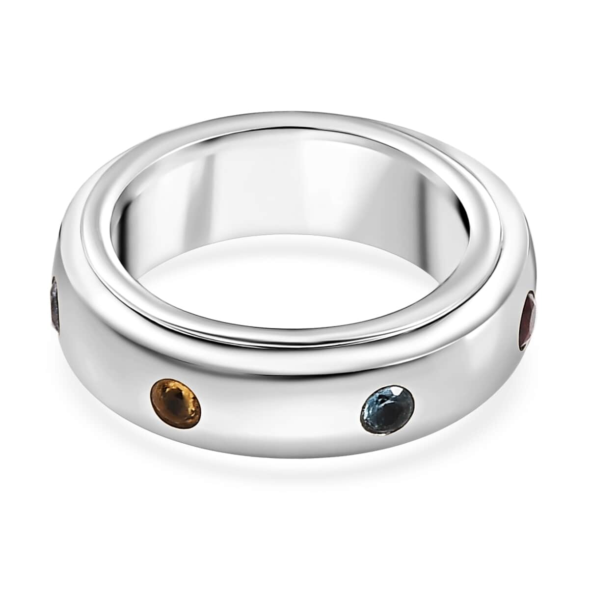 Multi Gemstone 0.50 ctw Seven Chakra Spinner Band Ring in Platinum Over Sterling Silver (Size 7.0) image number 4