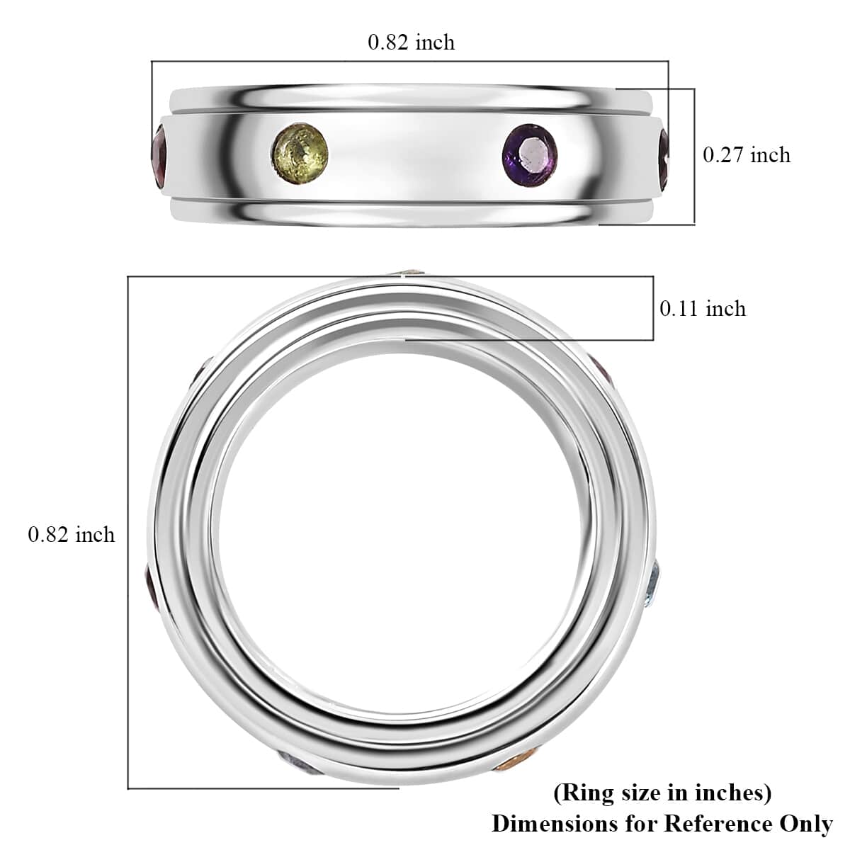 Multi Gemstone 0.50 ctw Seven Chakra Spinner Band Ring in Platinum Over Sterling Silver (Size 7.0) image number 5