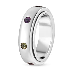 Multi Gemstone 0.50 ctw Seven Chakra Spinner Band Ring in Platinum Over Sterling Silver (Size 9.0)