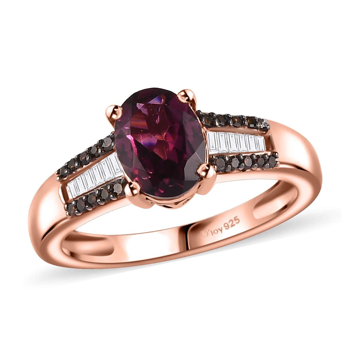 Premium Radiant Ember Garnet, Multi Diamond Ring in 18K Vermeil RG Over Sterling Silver (Size 10.0) 1.60 ctw image number 0