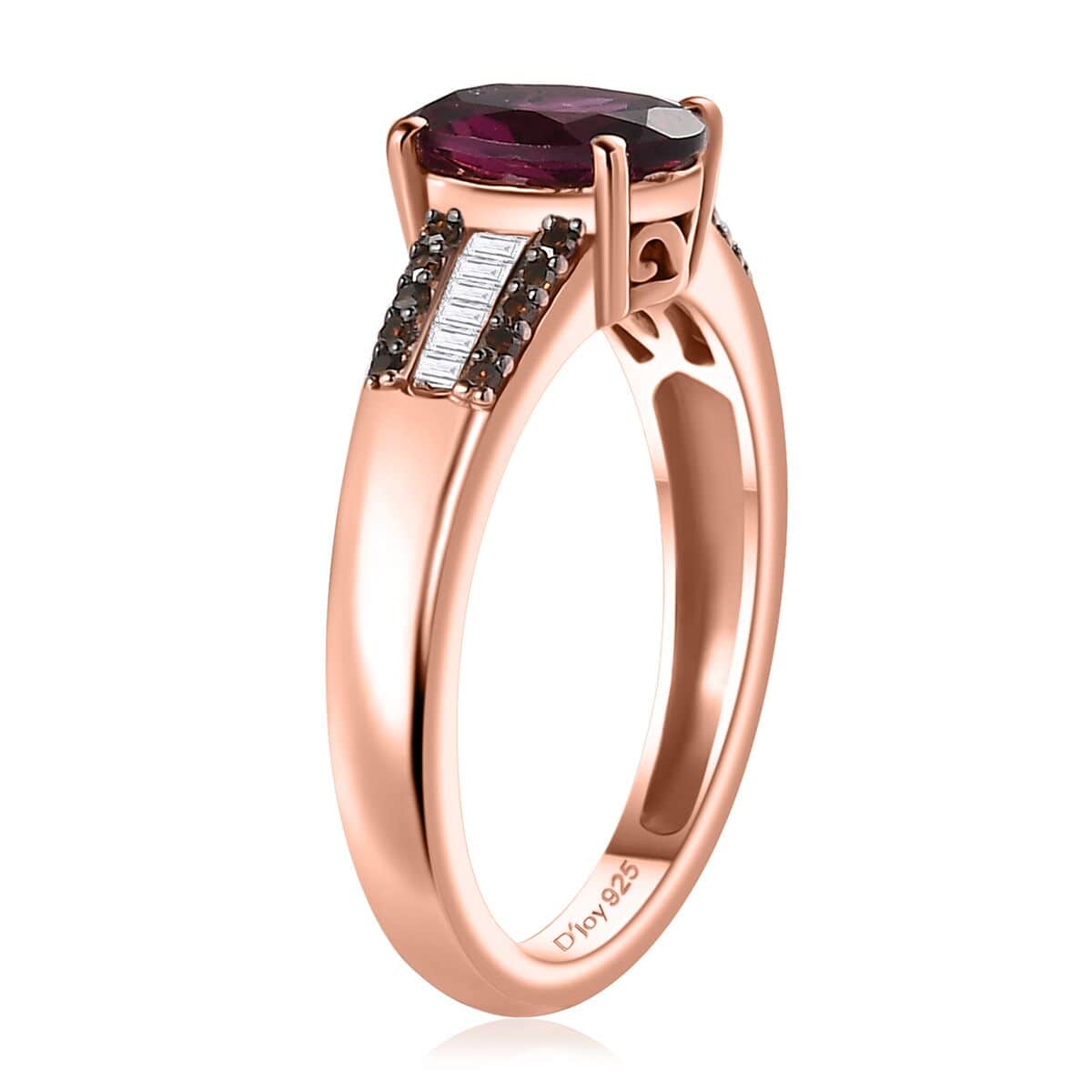 Premium Radiant Ember Garnet, White and Red Diamond Regal Elegance Ring in 18K Vermeil Rose Gold Over Sterling Silver (Size 10.0) 1.60 ctw image number 3