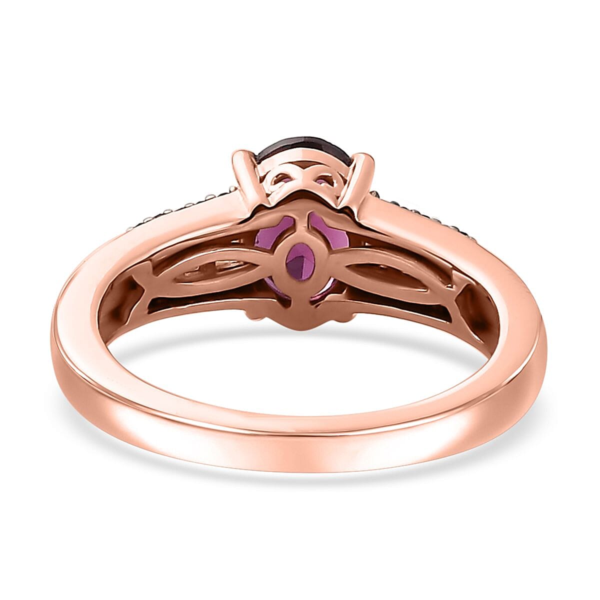 Premium Radiant Ember Garnet, White and Red Diamond Regal Elegance Ring in 18K Vermeil Rose Gold Over Sterling Silver (Size 10.0) 1.60 ctw
