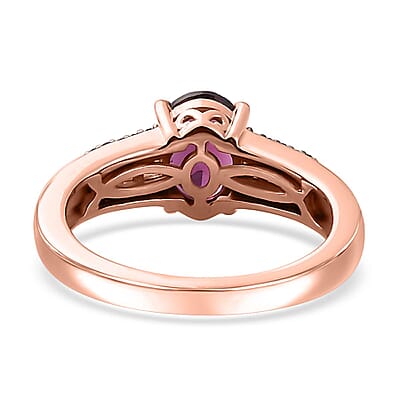 Premium Radiant Ember Garnet, White and Red Diamond Regal Elegance Ring in 18K Vermeil Rose Gold Over Sterling Silver (Size 10.0) 1.60 ctw
