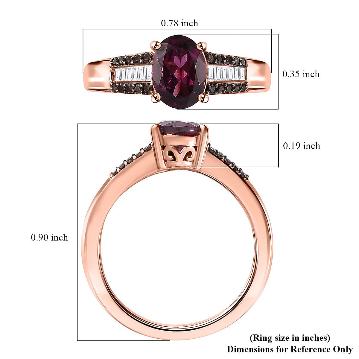 Premium Radiant Ember Garnet, White and Red Diamond Regal Elegance Ring in 18K Vermeil Rose Gold Over Sterling Silver (Size 10.0) 1.60 ctw