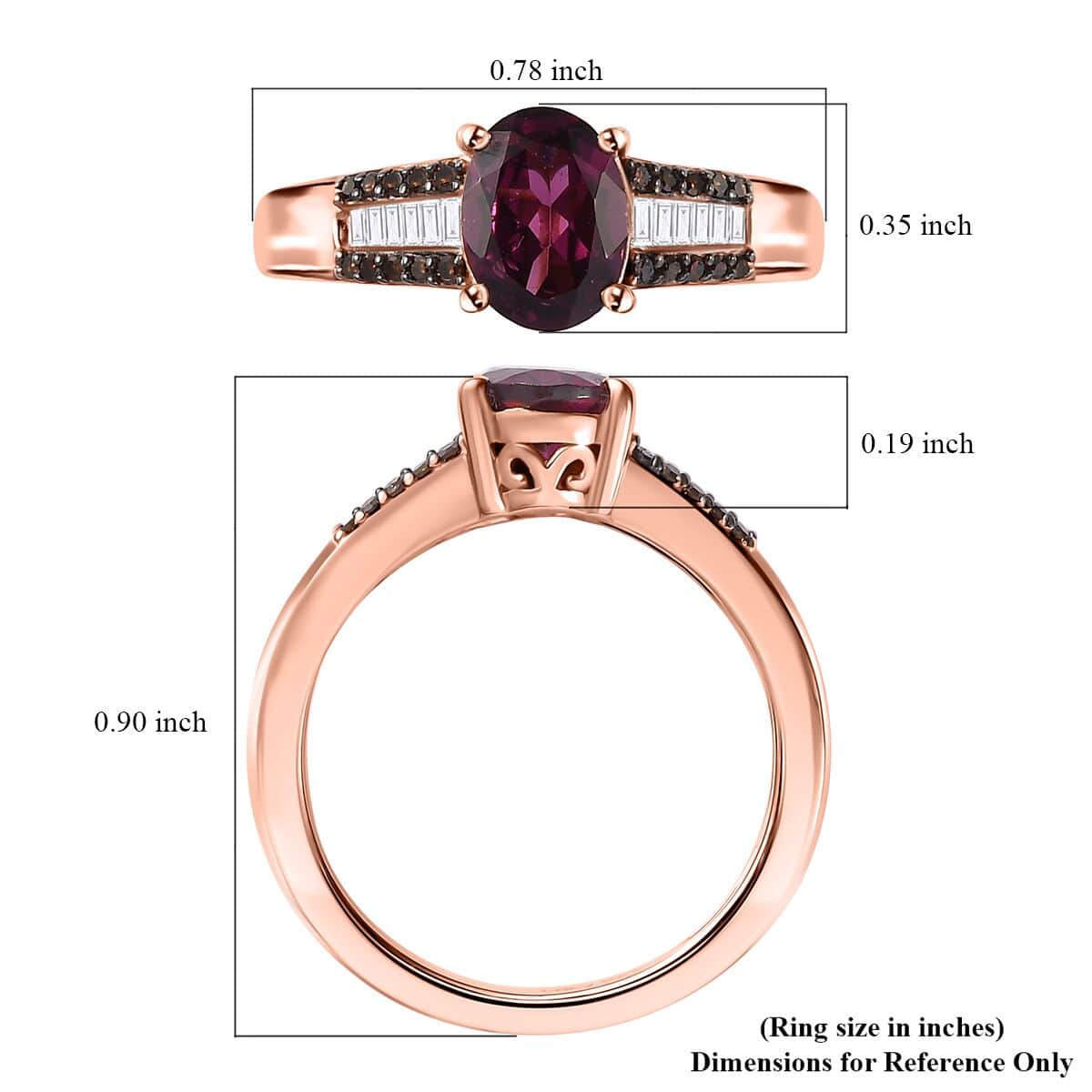 Premium Radiant Ember Garnet, White and Red Diamond Regal Elegance Ring in 18K Vermeil Rose Gold Over Sterling Silver (Size 10.0) 1.60 ctw image number 5