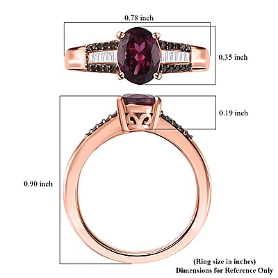Premium Radiant Ember Garnet, White and Red Diamond Regal Elegance Ring in 18K Vermeil Rose Gold Over Sterling Silver (Size 10.0) 1.60 ctw