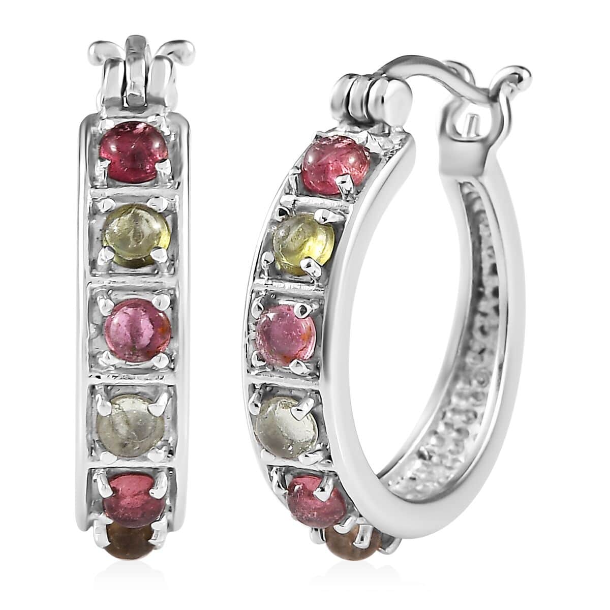 Multi-Tourmaline 1.30 ctw Hoop Earrings in Stainless Steel image number 0