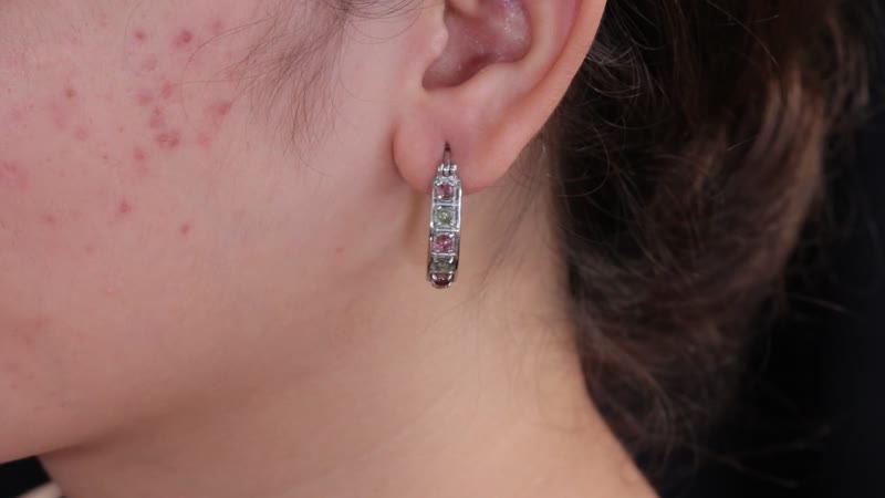Multi-Tourmaline 1.30 ctw Hoop Earrings in Stainless Steel