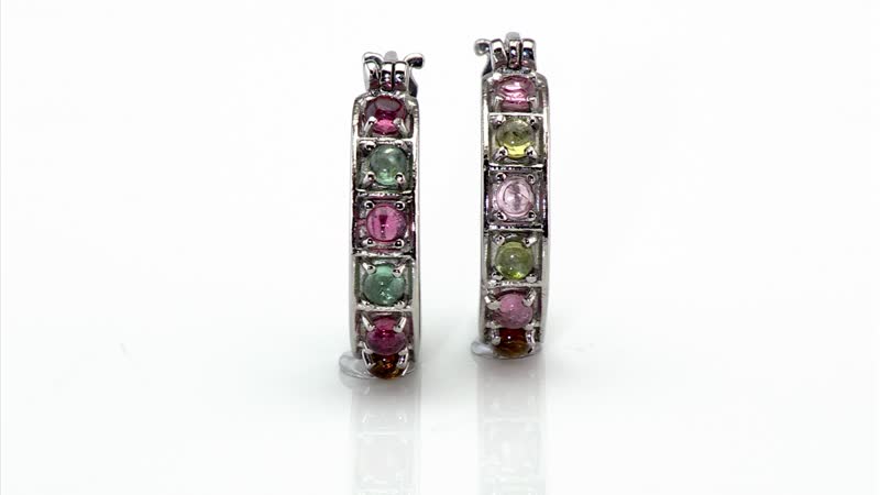 Multi-Tourmaline 1.30 ctw Hoop Earrings in Stainless Steel