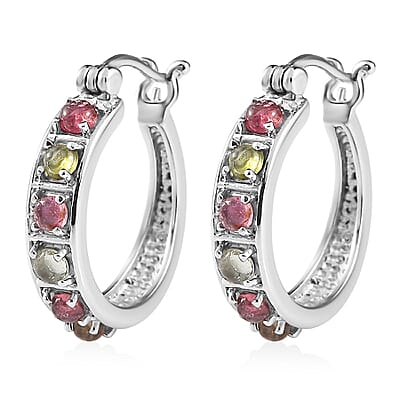 Multi-Tourmaline 1.30 ctw Hoop Earrings in Stainless Steel