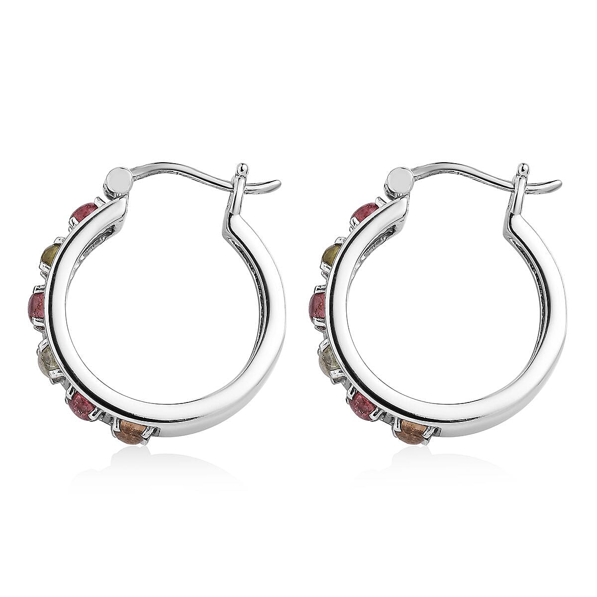 Multi-Tourmaline 1.30 ctw Hoop Earrings in Stainless Steel