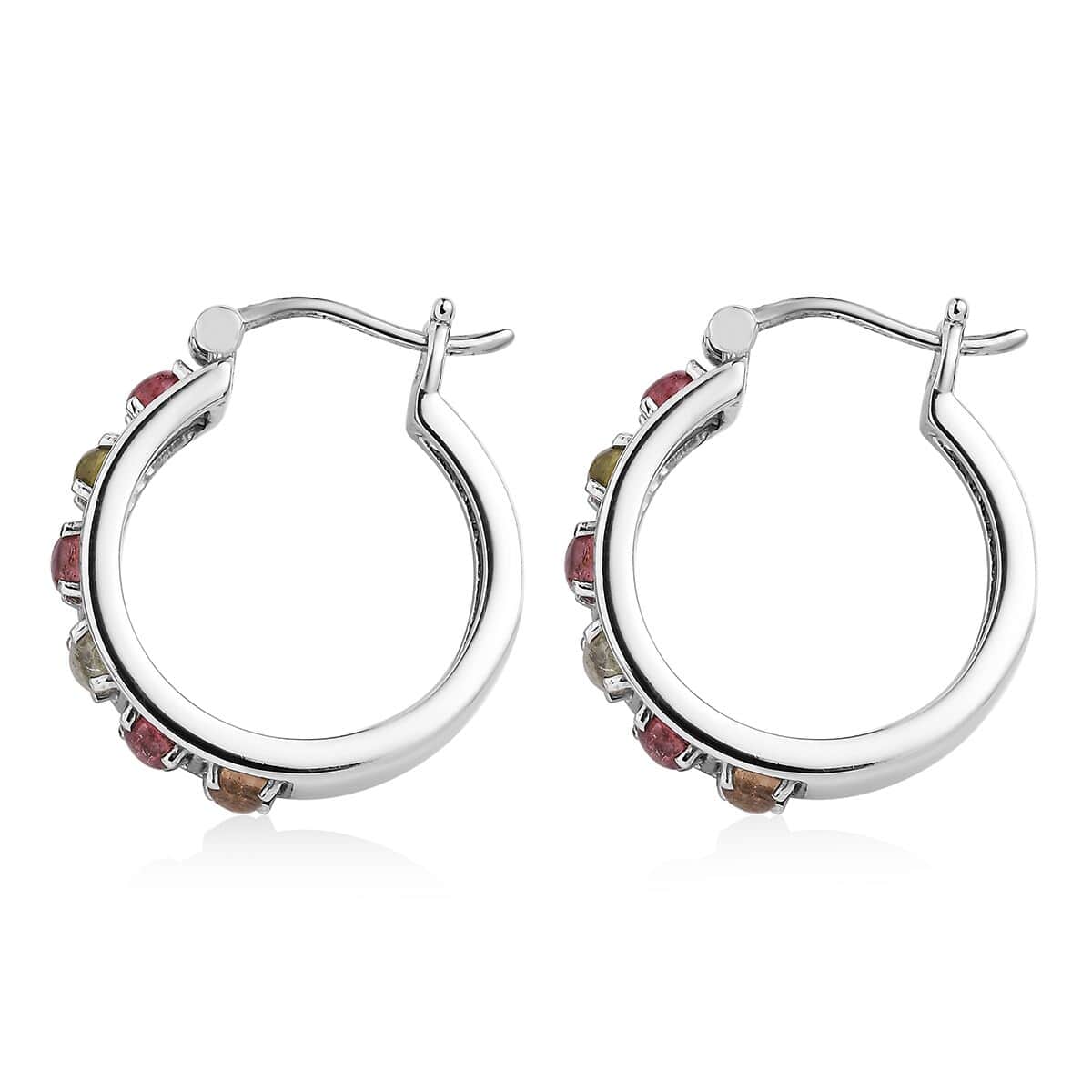 Multi-Tourmaline 1.30 ctw Hoop Earrings in Stainless Steel image number 4