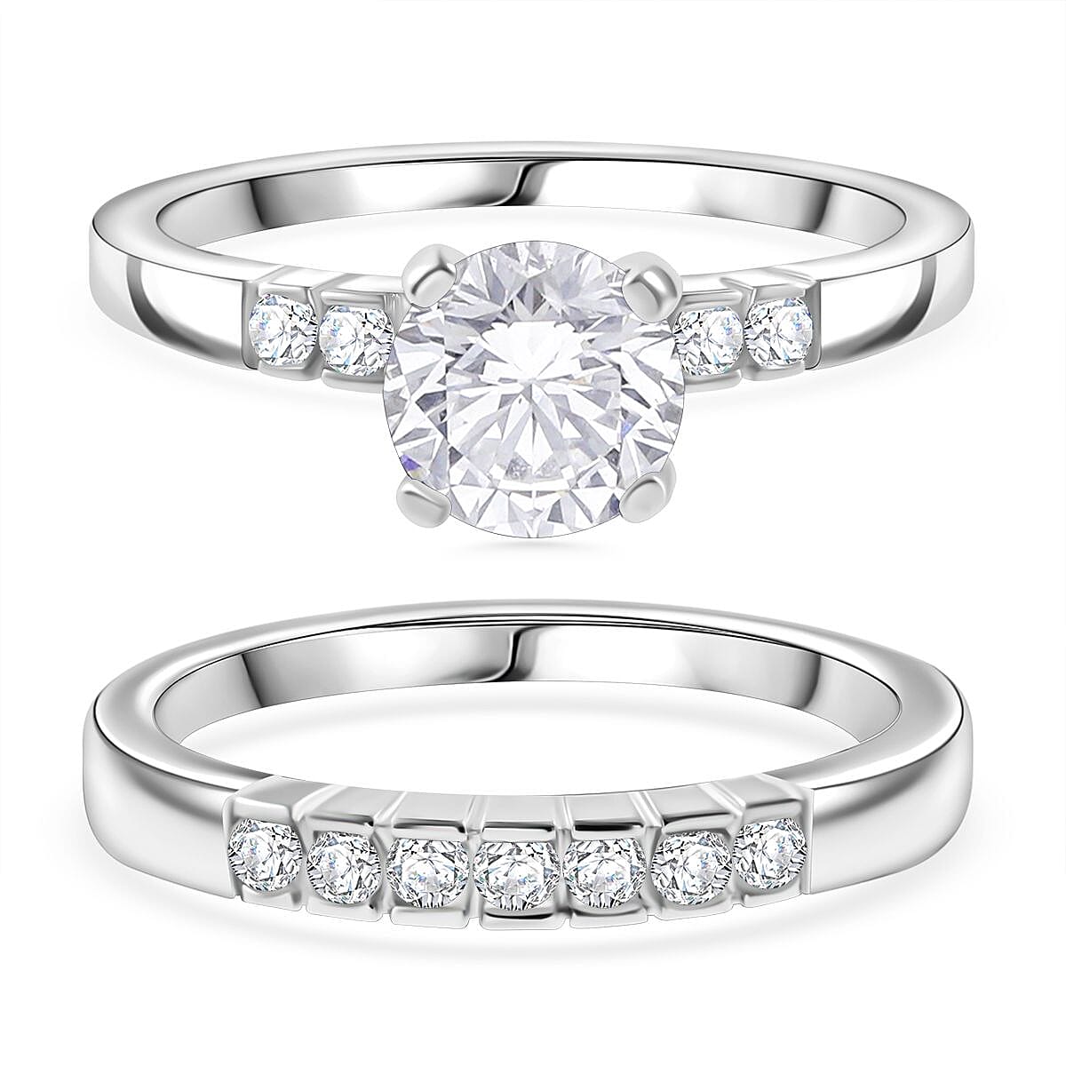 Simulated Diamond Ring in Rhodium Over Sterling Silver (Size 9.0)