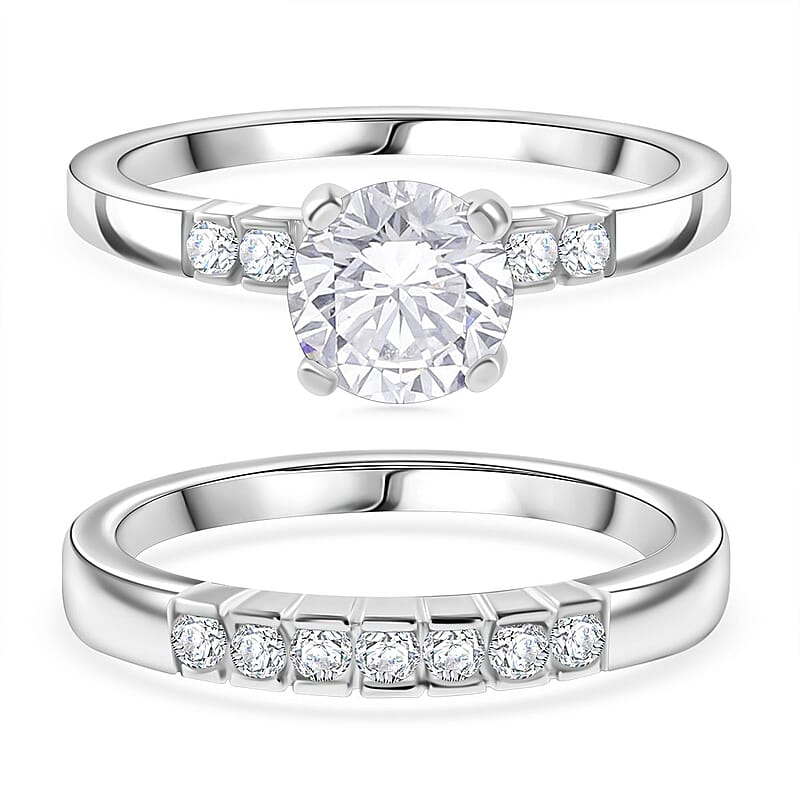 Square Cut Simulated Diamond Ring in Sterling Silver (Size 9)