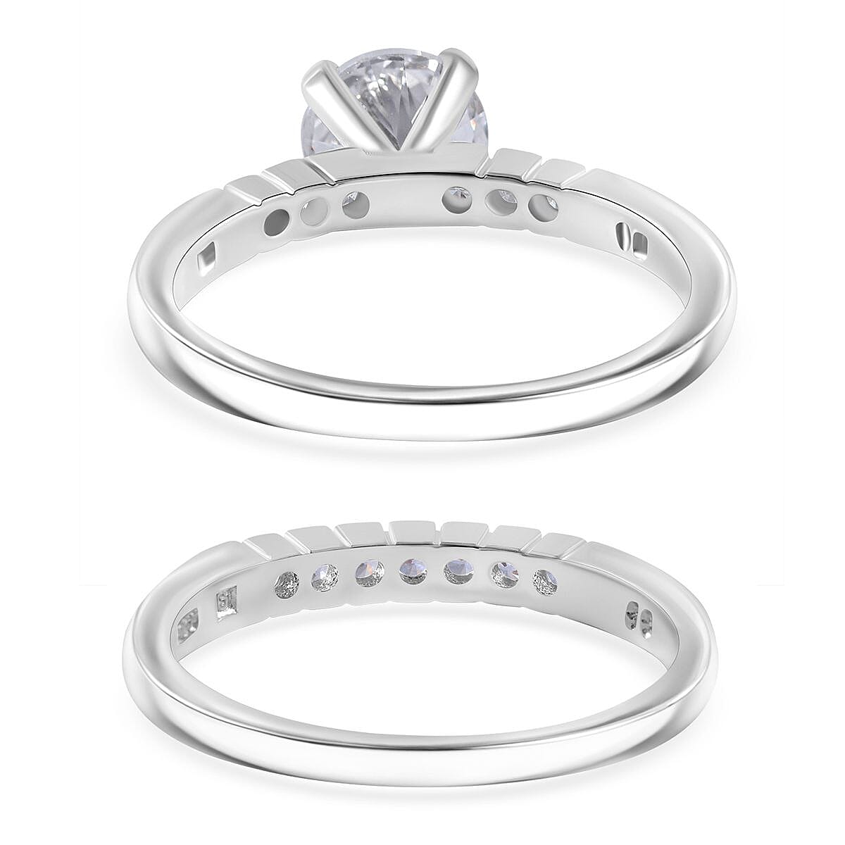 Simulated Diamond Ring in Rhodium Over Sterling Silver (Size 9.0)