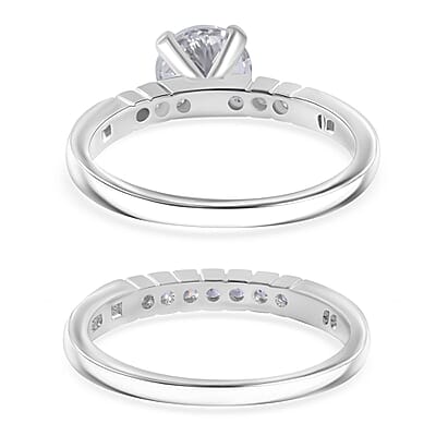 Square Cut Simulated Diamond Ring in Sterling Silver (Size 9)