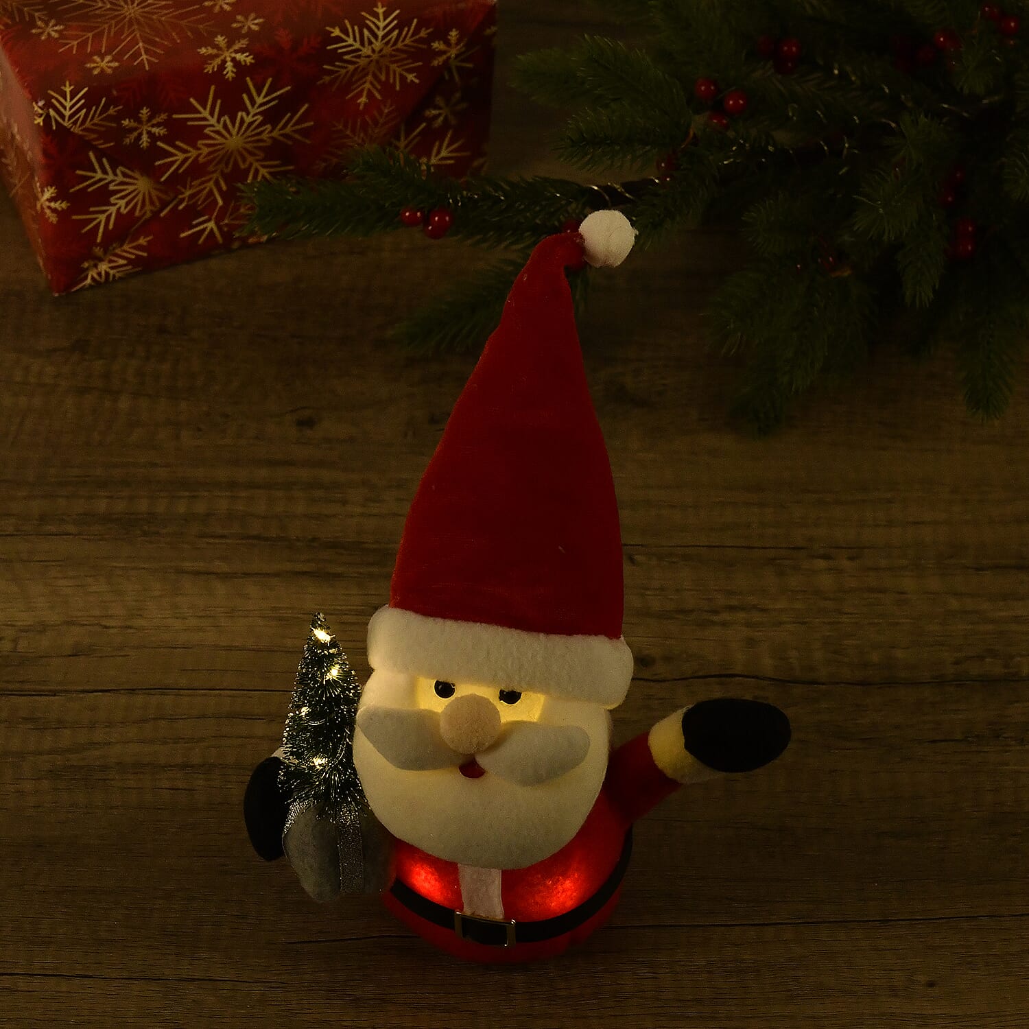 Christmas Décor Lighted Santa Claus Plush Doll (4.33x2.8x5.9) (3xAAA Battery Not Included)