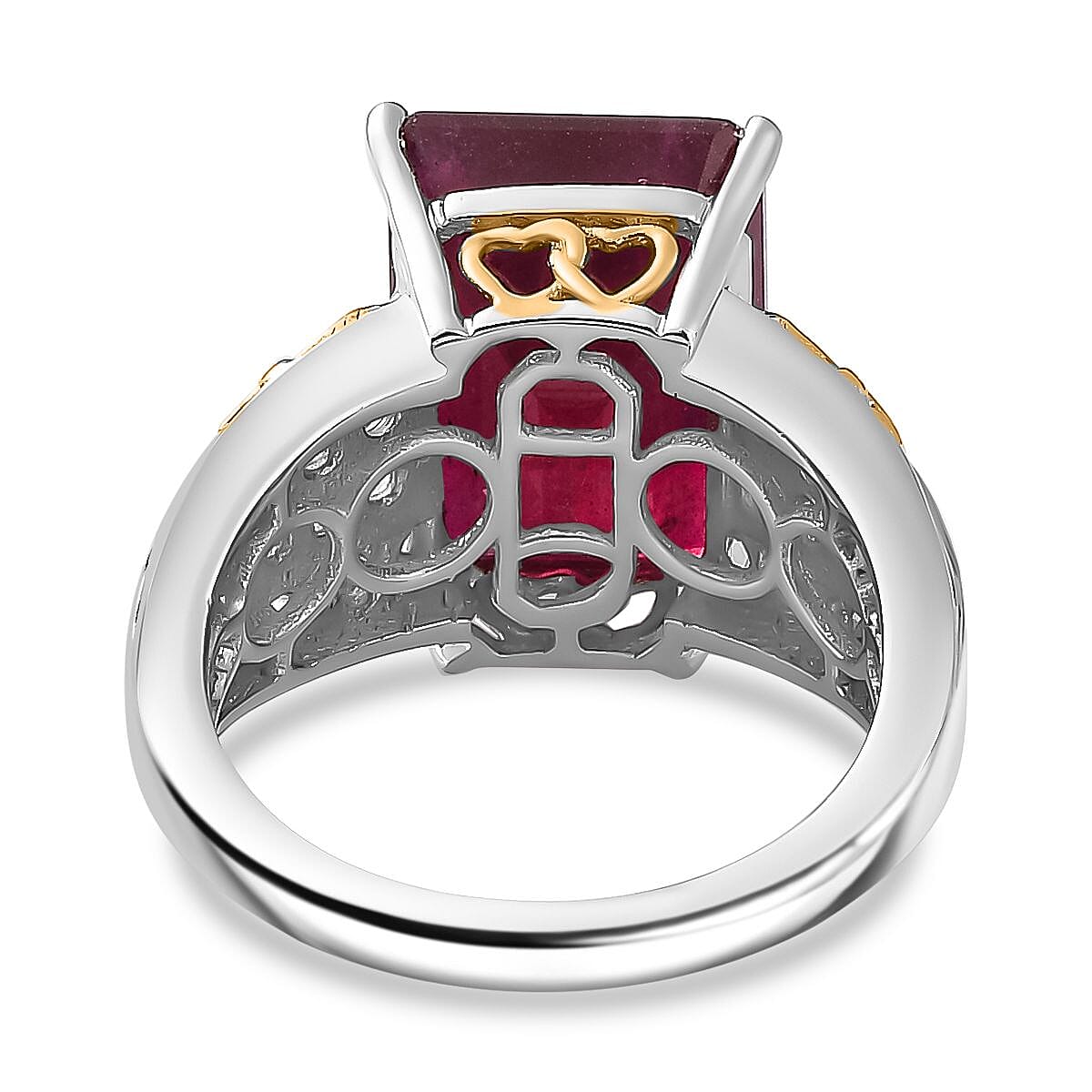 Niassa Ruby (FF) and White Zircon Ring in 18K Vermeil YG and Rhodium Over Sterling Silver (Size 8.0) 12.55 ctw image number 4