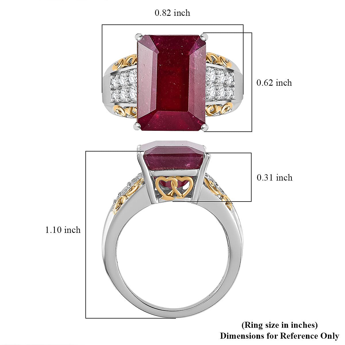 Niassa Ruby (FF) and White Zircon Ring in 18K Vermeil YG and Rhodium Over Sterling Silver (Size 8.0) 12.55 ctw image number 5