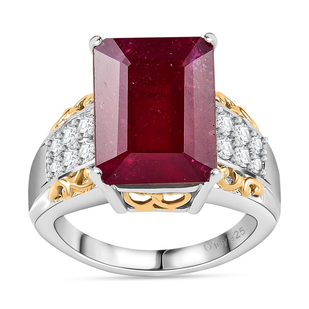 Niassa Ruby (FF) and White Zircon Ring in 18K Vermeil YG and Rhodium Over Sterling Silver (Size 9.0) 12.55 ctw image number 0