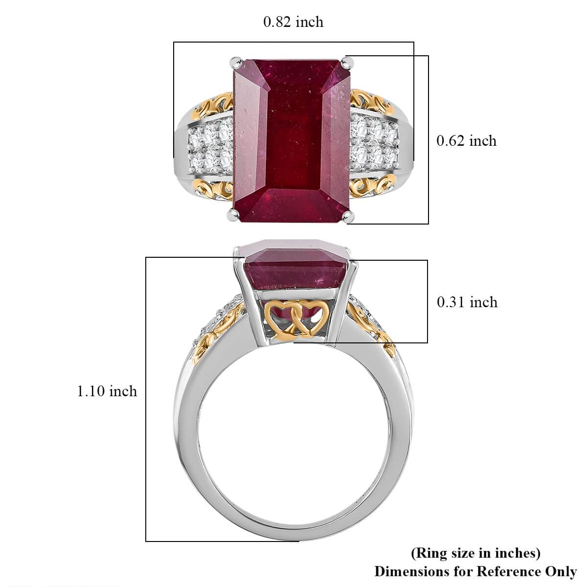 Niassa Ruby (FF) and White Zircon Ring in 18K Vermeil YG and Rhodium Over Sterling Silver (Size 9.0) 12.55 ctw image number 5