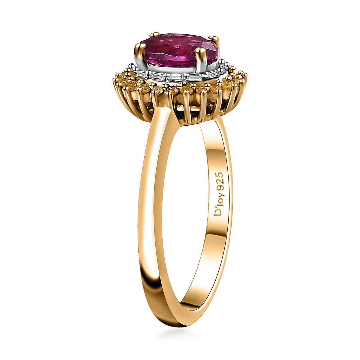 Premium Radiant Ember Garnet, Yellow and White Diamond Sunburst Ring in 18K Vermeil Yellow Gold Over Sterling Silver (Size 10.0) 1.15 ctw image number 3